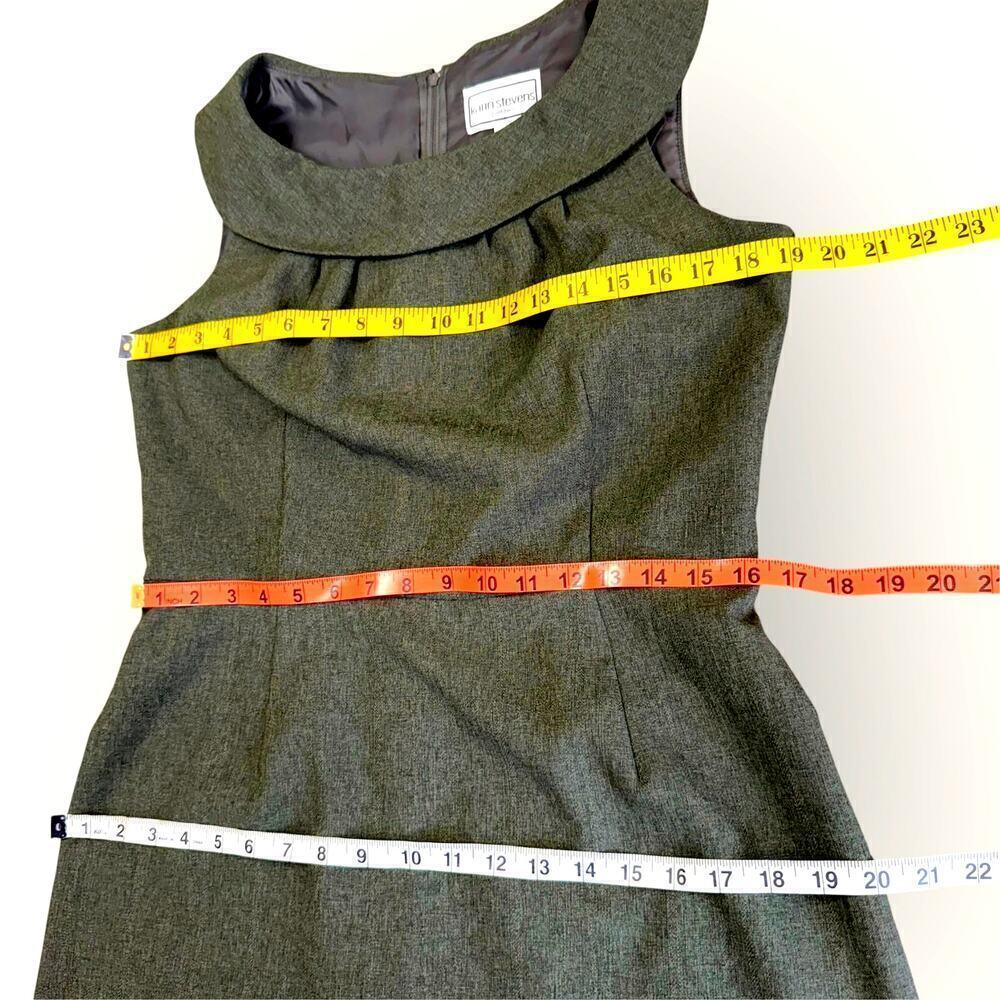 Karin Stevens Vintage Sleeveless Bertha Collar Sheath Dress 12P Taupe Gray Green - Picture 11 of 13